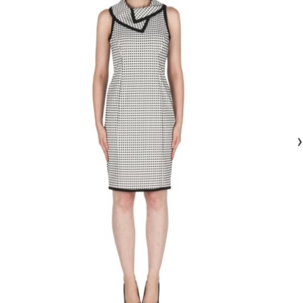 Joseph Ribkoff Black and White Cowl Neck Sheath Dress